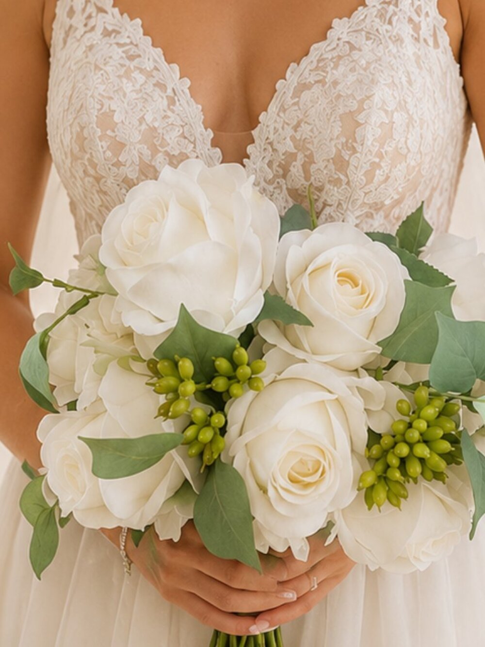 Custom Made Realistic Wedding  Bouquet Silk Roses, Sage & Eucalyptus Greenery